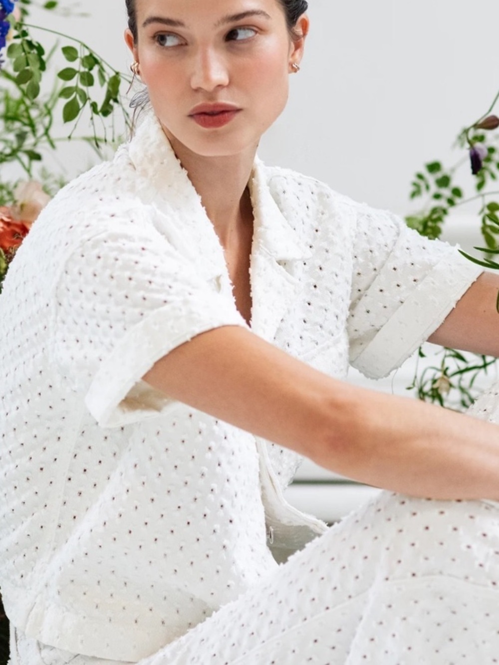 FAVORITE DAUGHTER The Micha Boxy Button Up Short Sleeve Crop White Top Shirt